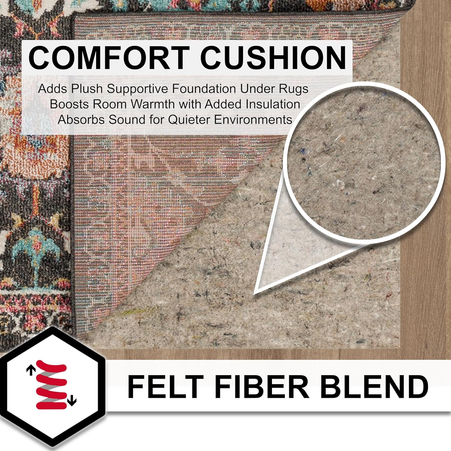 Mohawk Home Non Slip Rug Pad 10' x 14'- 1/4" Thick Felt + Latex Rubber Gripper - Dual Surface Cushion for Hardwood, Carpet, Tile Floors, Made in USA