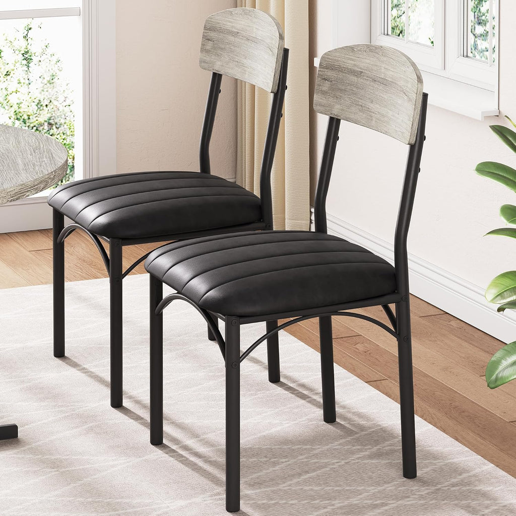 Jocoevol Dining Chairs Set of 4 - Upholstered Dining Room Chairs with PU Leather, Industrial Kitchen Chairs with Wooden Backrest and Thickened Metal Legs, for Dining Room, Living Room（Gray）