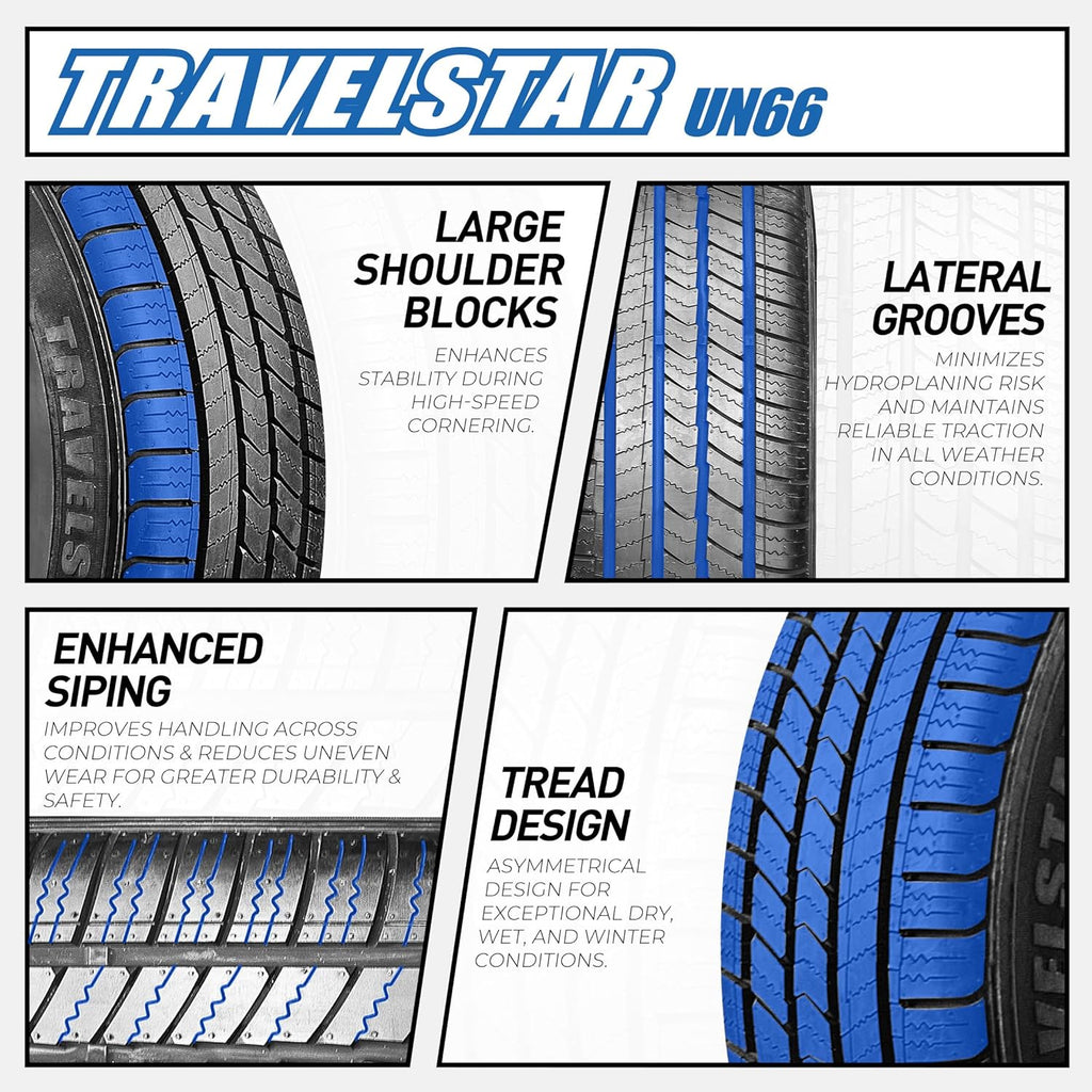 Set of 4 (Four) Travelstar UN66 225/55R18 98V All-Season High Performance CUV/SUV Tires 225/55/18- Includes Three-Year Road Hazard Warranty UTQG 520AA (Tire Only)