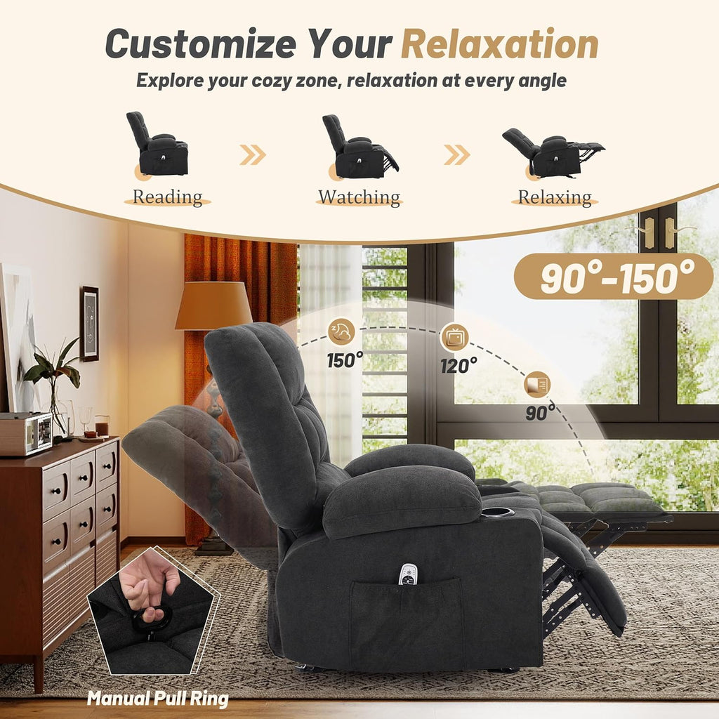 Rocker Recliner Chair with Massage and Heat, Nursery Rocking Chairs for Living Room, Recliner Chair for Adults, Ergonomic Comfy Relining Chair with Cup Holders, USB Charge Port, Side Pockets, Black