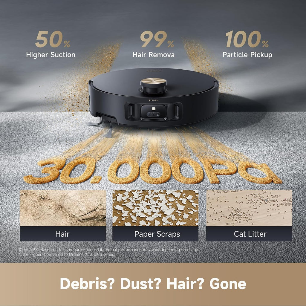 DREAME Aqua10 Roller Robot Vacuum, AquaRoll Mopping, 30,000Pa Suction, 100% Detangling, Carpet-Protecting Roller Guard, Clear 2.36in Obstacle, Self-Empty, Self-Cleaning, Roller Mop Extending