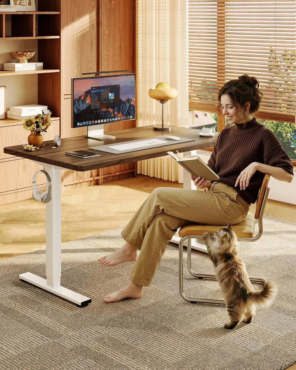 FLEXISPOT EN1 One-Piece Standing Desk with 1-Inch Thick Seamless Desktop, 48"x24" Electric Height Adjustable Desk for Home Office, Multi-Monitor Setups & Easy Assembly, Black Walnut