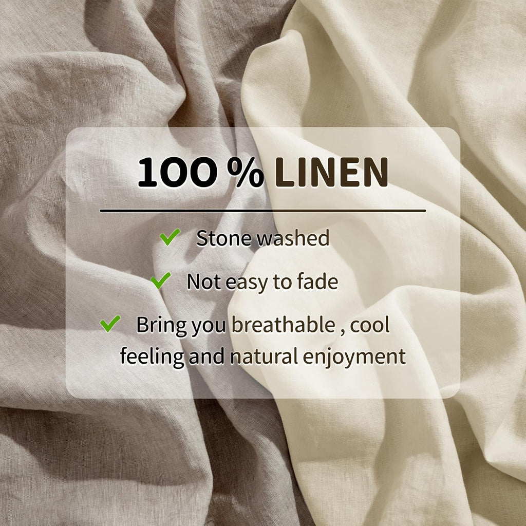 LBRO2M 100% Pure Linen Sheet Set Deep Pocket Up to 16" Bed Sheets Sets, Natural Flax Beddings Soft, Breathable, Comfortable for All Seasons 4 Pcs Sheet Set Queen Size, Beige