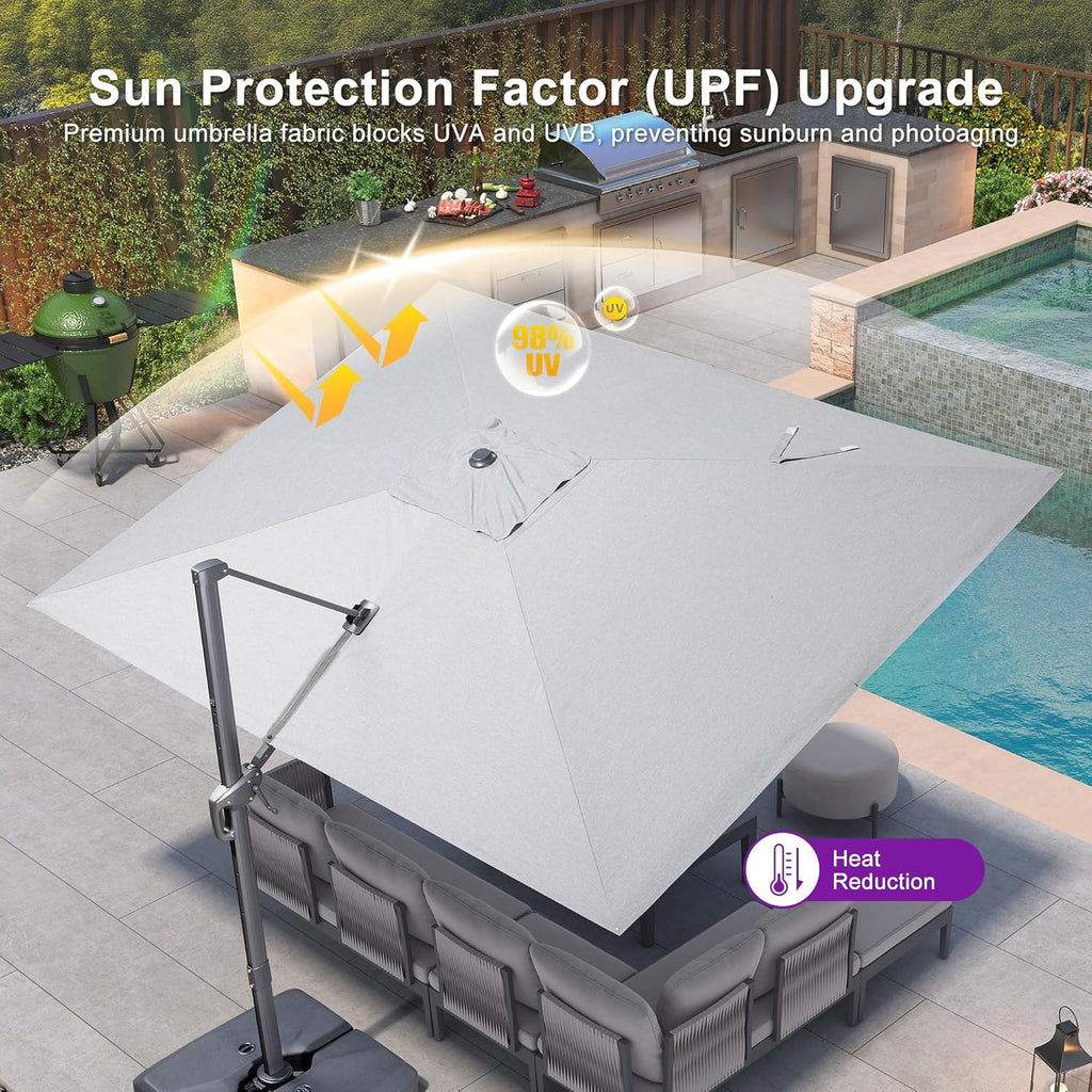 PURPLE LEAF Patio Umbrella 9' X 11.5' Rectangle Cantilever Umbrella Large Aluminum Outdoor Umbrellas with 360-degree Rotation & UPF40+ Premium Fabric for Deck Pool Garden Yard, Pebble Grey