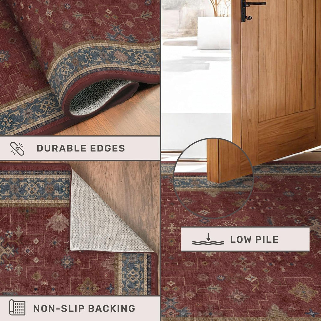 Hazo Haus Oriental 8x10 Large Area Rugs for Living Room - Burgundy Rug for Bedroom Under Bed, Dining Room Under Kitchen Table, Washable Soft Non Slip Unique Indoor Décor