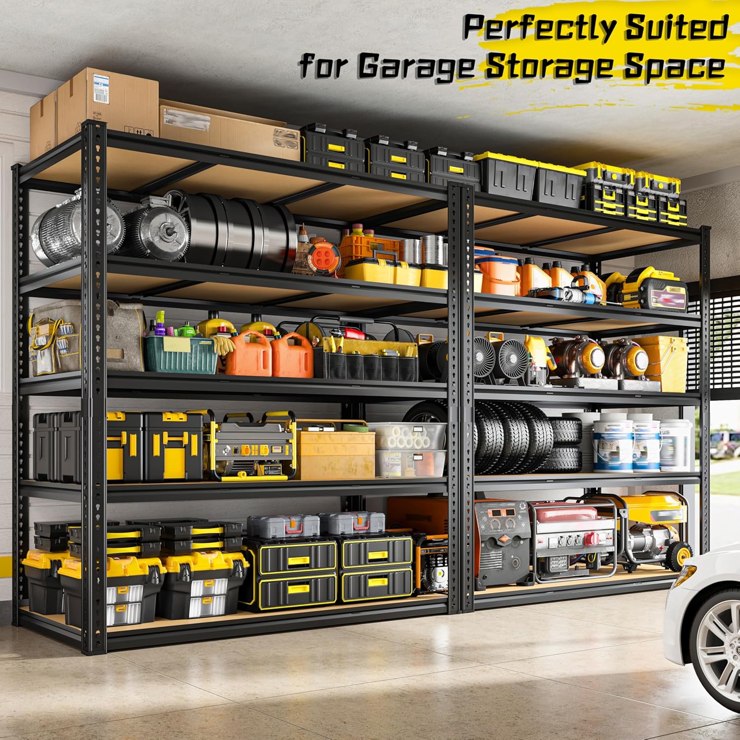 48" W Garage Shelving Heavy Duty 3080LBS Garage Storage Shelving, 5 Tier Adjustable Metal Shelving Unit Utility Rack Shelf for Warehouse, Pantry, Closet, Kitchen 72" H x 48" W x 24" D, Black,Gifts