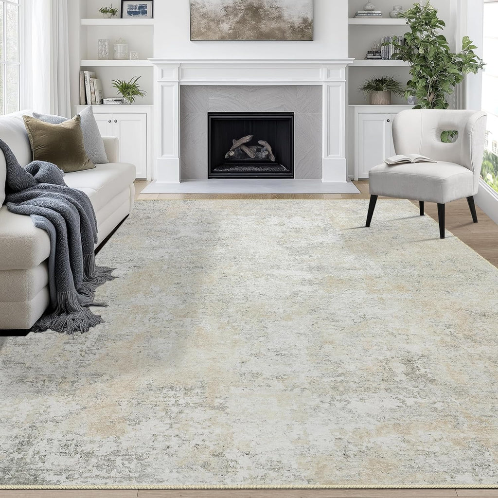 9x12 Area Rugs for Living Room Rug Washable: Abstract Large Rug for Dining Room Bedroom Carpet Non Slip 9 by 12 Indoor Modern Nursery Home Office Beige Grey